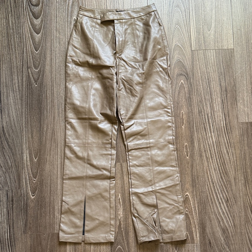 Papermoon Tan Boot Cut Pleather Pants